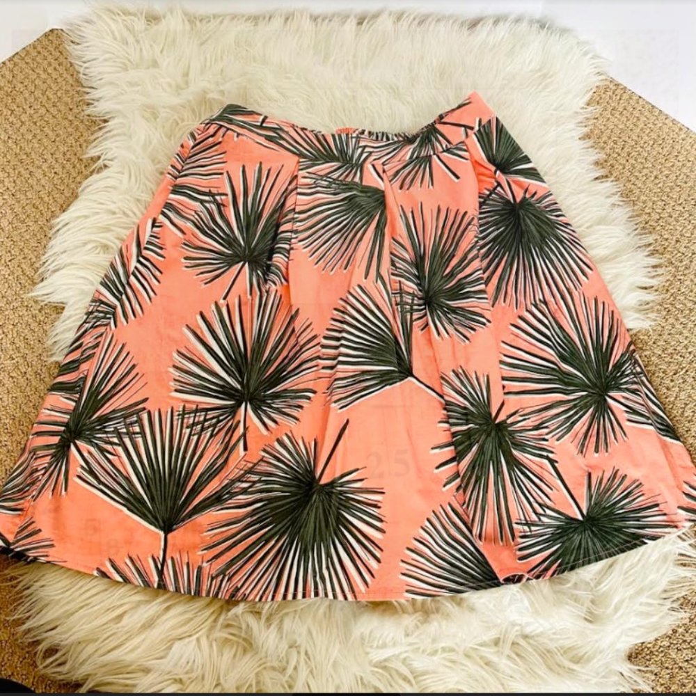 A New Day Skirt Womens XS Full Floral Palm Cotton Peach Pockets Peach Knee Lengt